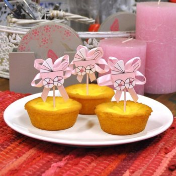 PALHETAS DE CUPCAKE PARA NASCIMENTO - CARRINHO ROSA (12 un.)
