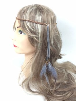Fita de cabelo entrançada com penas Cinzento/Castanho (1 un)
