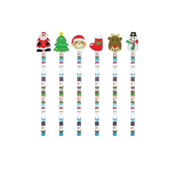 LÁPIS DE NATAL COM BORRACHA DE FIGURA (24 un.)