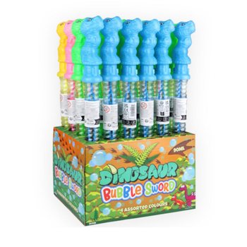 TUBO DE BOLHAS DE SABÃO GIGANTE 35 CM - DINOSSAURO EM DISPLAY (24 unid.)