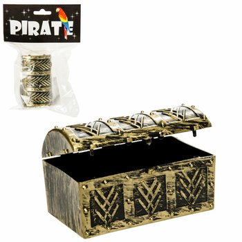 Mini ba&uacute; do tesouro pirata em expositor (24 un.)