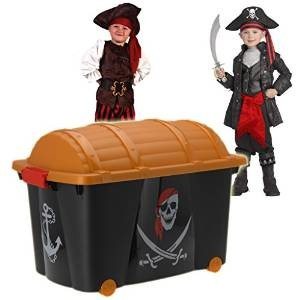 Baú de brinquedos pirata grande | 60L com rodas