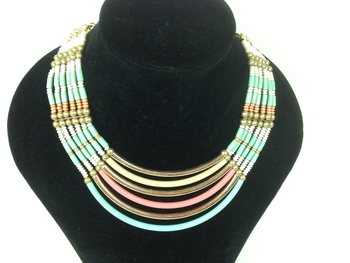 Colar de Luxo Estilo Ibiza Turquesa / Creme / Ouro (1 un.)
