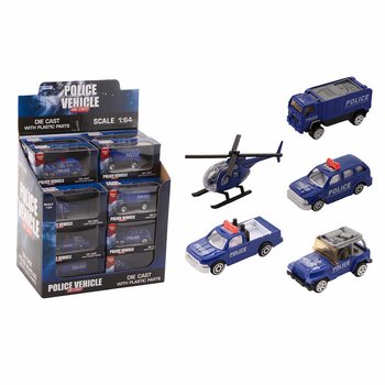 Veículos de Polícia de Metal Die-Cast Mix, Escala 1:64 em Expositor (24 unid.)