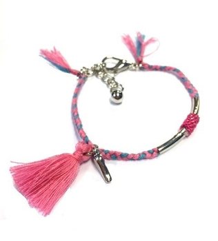 Pulseira entrançada estilo Ibiza Azul e Rosa (1 un.)