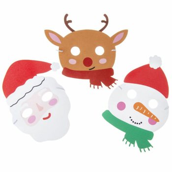 Mix de M&aacute;scaras de Natal em Espuma - Pai Natal, Rena e Boneco de Neve (48 unidades)