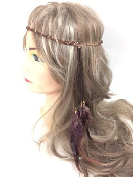Fita de Cabelo Entrançada com Penas Castanha - Estilo Ibiza (1 un)
