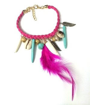 Pulseira Ibiza Fúcsia com Concha e Dente (1 un.)