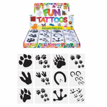 FUN TATTOO’S - MODELO: PEGADAS DE ANIMAIS, Embalagens de 12x Tatuagens em DISPLAY (48 un.)