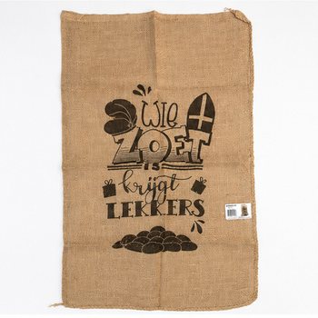 SACO GRANDE DE JUTA SINTERKLAAS - COM TEXTO: WIE ZOET IS KRIJGT LEKKERS - Aprox. 60 x 100 Cm (1 un.)