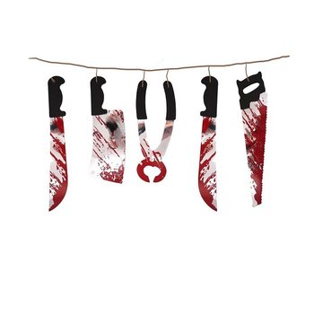 GRINALDA DECORATIVA DE HALLOWEEN COM FACAS ENSANGUENTADAS – 180 CM (6 un.)