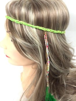 Fita de cabelo entrançada estilo Ibiza com penas - Verde (1 un)
