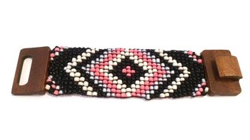 Pulseira Ibiza Estilo Azteca Fecho de Madeira Rosa/Preto (1 un)