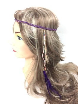 Fita de cabelo entrançada com penas Roxa (1 un.)