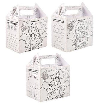 Caixas de Menu Infantil Princesas para Colorir - 14 x 9.5 x 18 cm (24 un.)