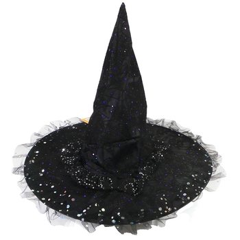 CHAPÉU DE BRUXA DE LUXO COM FRANJAS E LANTEJOULAS (6 un.)