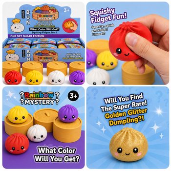 RAGE - Squishy SUGAR EDITION Dumplings Bun GRANDE (8.5 x 8.5 x 4.8 cm) - Brinquedo Fidget Viral 2026 (12 un)