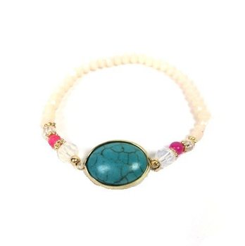 Pulseira branca estilo Ibiza com pedra (1 un.)