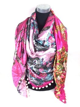 Lenço Triangular de Luxo Dupla Face Rosa / Azul Claro / Tigre (1 un)