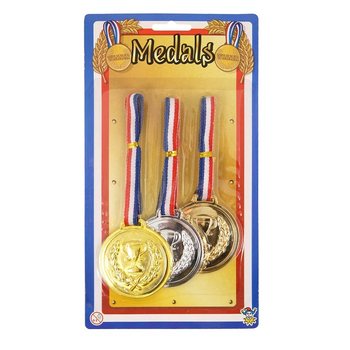 Conjunto de 3 Medalhas de Vencedor em Cartão (Ouro, Prata, Bronze) 6un