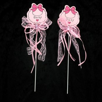 Topper / Palito para Bolo de Nascimento - Rosa Bebé (12 unid.)