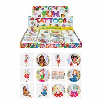 FUN TATTOO’S - MODELO: FADA / FAIRY, Cada pacote c/ 12x Tatuagens EM EXPOSITOR (48 unid.)