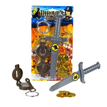 Conjunto de Brinquedos de Pirata: Adaga, Bússola, Brinco e Moedas (6 un.)