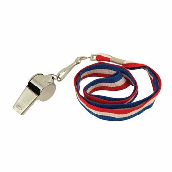 APITO DE METAL COM CORD&Atilde;O VERMELHO / BRANCO / AZUL (12 un.)