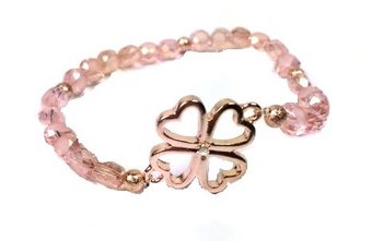 Pulseira Estilo Ibiza Rosa com Trevo - Elástica (1 un)
