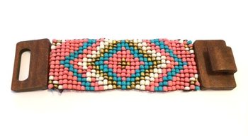 Pulseira Azteca com Fecho de Madeira Azul/Rosa (1 un)