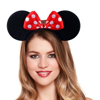 DIADEMA ORELHAS DE RATO COM LA&Ccedil;O VERMELHO E BRANCO (50 un.)