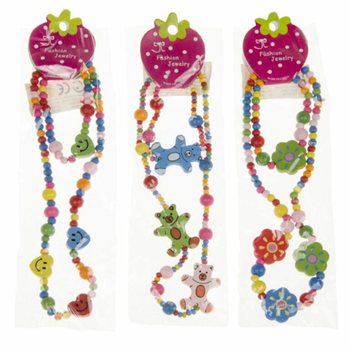 Conjunto Alegre de Colar + Pulseira de Madeira para Crian&ccedil;a (48 un.)