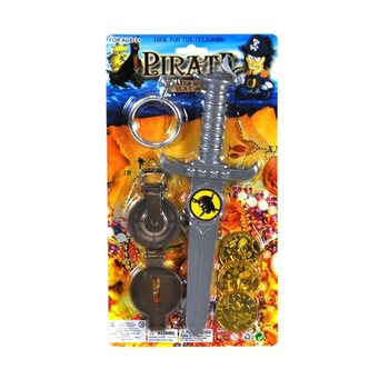 Conjunto de Brinquedos de Pirata: Adaga, B&uacute;ssola, Brinco e Moedas (6 un.)