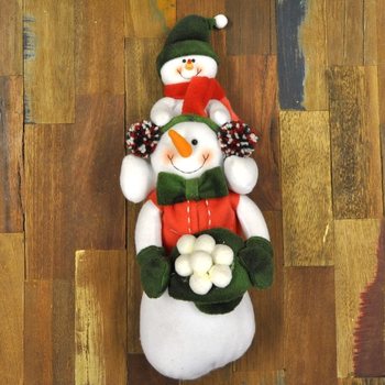 BONECO DE NEVE DE PELÚCIA COM BEBÉ DE NEVE NOS OMBROS 38 CM