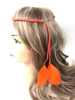 Fita de cabelo entrançada com penas Laranja (1 un.)