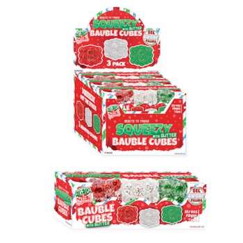 Cubos Antistress Squeezy Glitter Bauble - Conjunto 3x - Recheio Sugar - Display (6 Conjuntos)