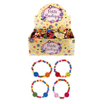 PULSEIRAS SMILEY ALEGRE EM MADEIRA PARA CRIANÇAS EM DISPLAY (144 unid.)