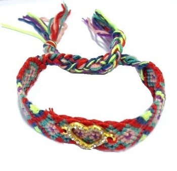 Pulseira Trançada Multicolor Estilo Ibiza com Coração de Strass (1 un.)