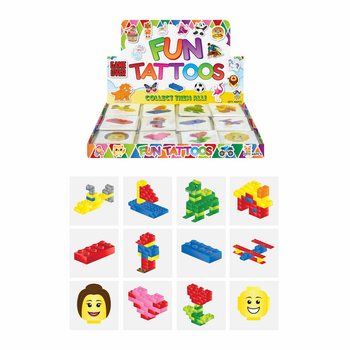 Tatuagens Temporárias Fun - Modelo Blocos de Construção, Display com 48 Embalagens (12 Tatuagens por Embalagem)