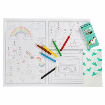 CAIXA COMPLETA HORECA UNICÓRNIO - 48x Conjuntos de Lápis + 100x Desenhos de Colorir + 100x Guardanapos (248 pcs.)