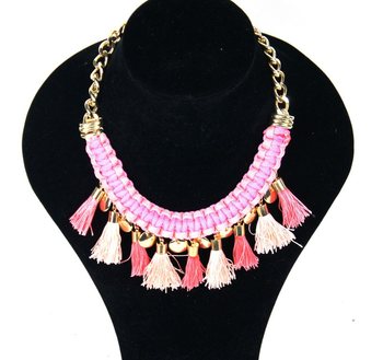 Colar de Luxo Estilo Ibiza com Borlas Rosa (1 un)