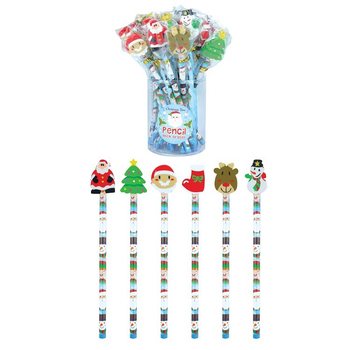 MIX DE LÁPIS DE NATAL COM BORRACHA DE FIGURA (24 un.)