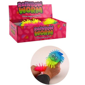 BOLA MINHOCA PUFFER ARCO-&Iacute;RIS - 22CM - CORES SORTIDAS - EM DISPLAY (12 un.)