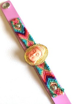 Pulseira de Luxo Estilo Ibiza Rosa/Salmão Buda (1 un.)