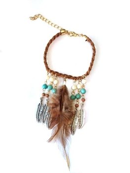 Pulseira Estilo Ibiza Castanha com Pena (1 un)