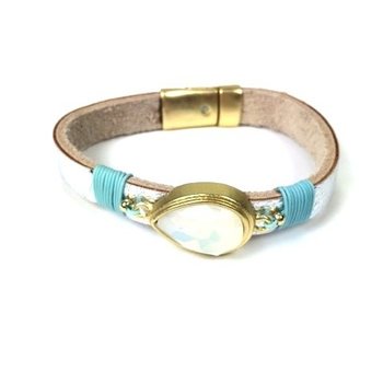 Pulseira prateada com gota de madrepérola estilo Ibiza (1 un)