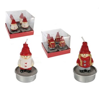 4 VELAS DE CH&Aacute; BONECOS DE NATAL EM CAIXA DE PRESENTE (12 un.)