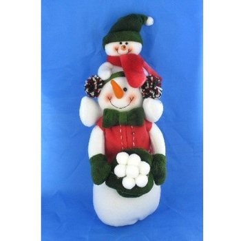 BONECO DE NEVE DE PEL&Uacute;CIA COM BEB&Eacute; DE NEVE NOS OMBROS 38 CM