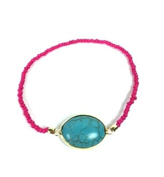 Pulseira Estilo Ibiza Fúcsia com Pedra (1 un.)