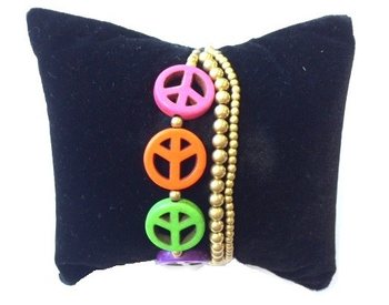 Pulseira colorida estilo Ibiza com símbolos da paz (1 un.)